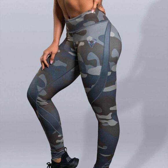 Violate the Dress Code Pants - Violate the Dress Code ‘Vintage Camo’ High Waist Leggings in Gray/Green Small
